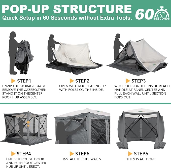 COBIZI 10x10 FT Pop up Gazebo, Popup Canopy tent, Screened In Gazebos with sidewalls, Waterproof Portable Outdoor Small Screen tents Sun Shelter,carpas para patio for Camping, Garden and Backyard,Gray