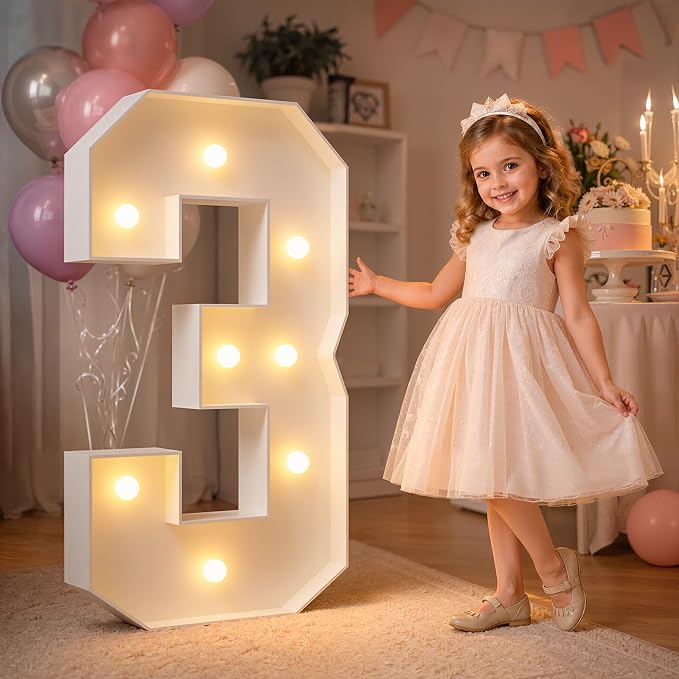 imprsv 3FT Marquee Numbers, Light Up Numbers for 3rd 30th Birthday Decorations Anniversary Party Decor, Number 3 Light Up Number, Pre-Cut Foam Board Kit