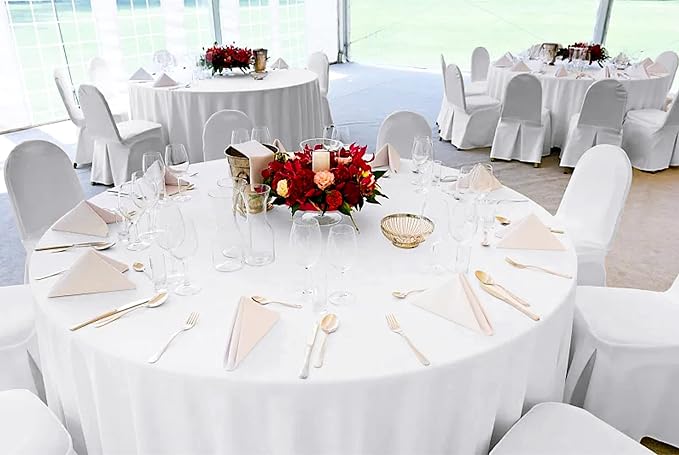 12 Pack 108 Inch White Polyester Round Tablecloths - Premium Stain & Wrinkle Resistant, Ideal for Weddings, Banquets, Parties