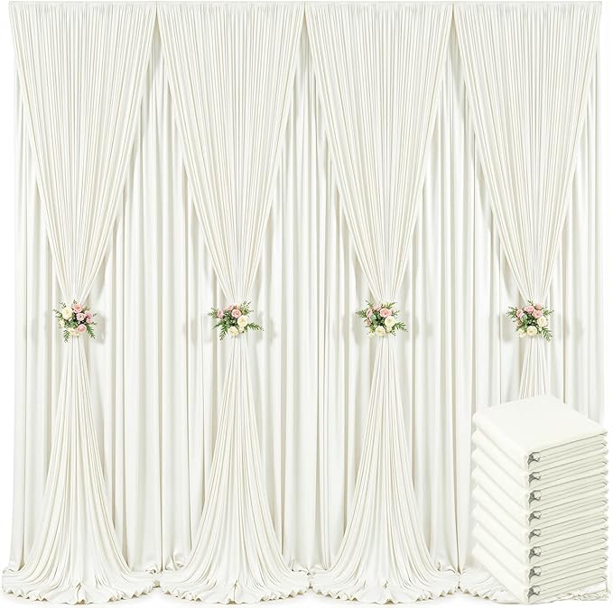 40ft x 10ft Ivory Backdrop Curtain for Wedding Ivory Wrinkle Free Backdrop Drapes Panels for Parties Baby Shower Bridal Shower Birthday Photo Photography Polyester Fabric Background Decoration