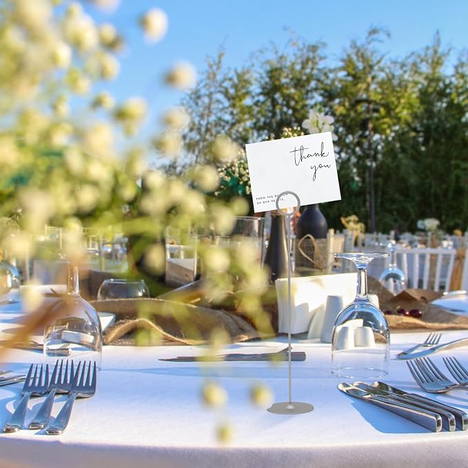 Urban Deco 16PK Table Number Holders Place Card Holders 12 Inch Table Card Holders Steel Card Holders for Photos, Food Signs, Memo Notes, Weddings, Restaurants, Birthdays（Matte Silver）