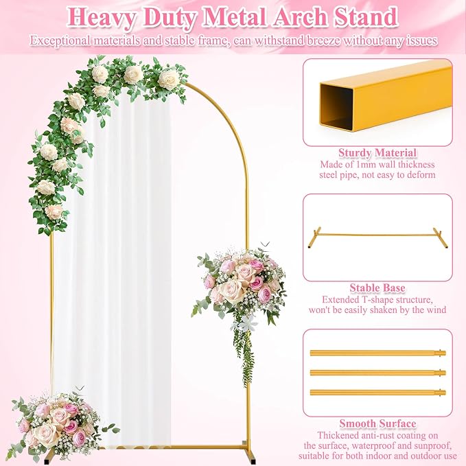 Jupwalz Arch Backdrop Stand and Cover Set, Metal Arch Stand with Rich Balloon Tool for Wedding Birthday Baby Shower Graduation Event Balloon Flowers Decor, Easy to Assemble (7.2FT, White)