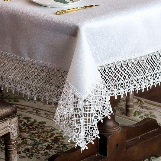 ARTABLE Lace Table Cloths Rectangle Fall Antique Flower Decor Macrame Tablecloth for Outdoor Farmhouse Rustic Kitchen Party Birthday Picnic (White-2, 60 x 104 Inch)