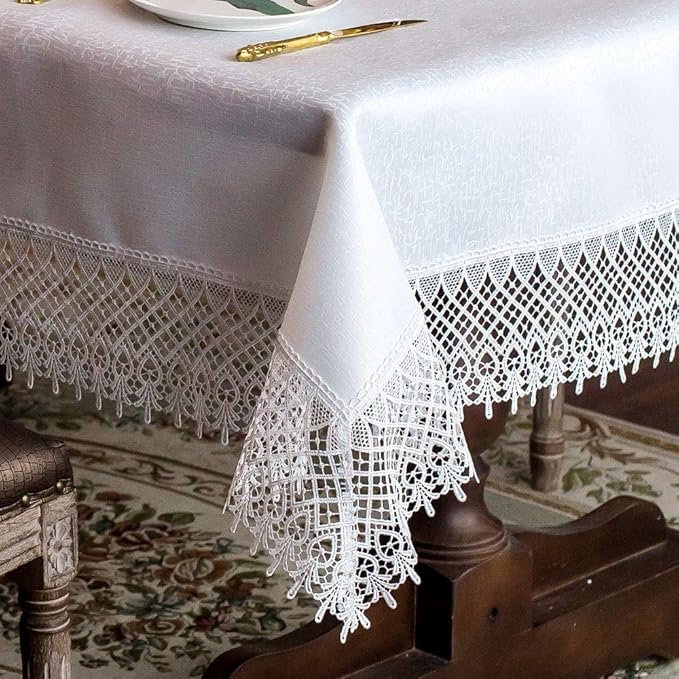 ARTABLE Lace Table Cloths Rectangle Fall Antique Flower Decor Macrame Tablecloth for Outdoor Farmhouse Rustic Kitchen Party Birthday Picnic (White-2, 60 x 120 Inch)