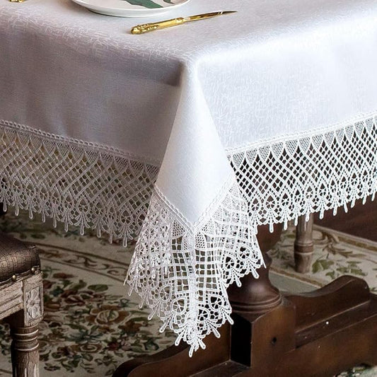ARTABLE Lace Table Cloths Rectangle Fall Antique Flower Decor Macrame Tablecloth for Outdoor Farmhouse Rustic Kitchen Party Birthday Picnic (White-2, 60 x 120 Inch)
