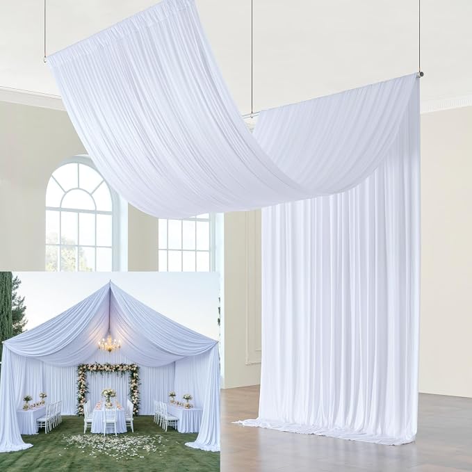 Outpain 60ftx20ft White Backdrop Ceiling Drapes,12Panels 20ft Height Wrinkle Free Tent Draping Curtains, Fabric Drapery Ceiling Drapes for Wedding Ceremony Birthday Theme Parties with Rod Pocket