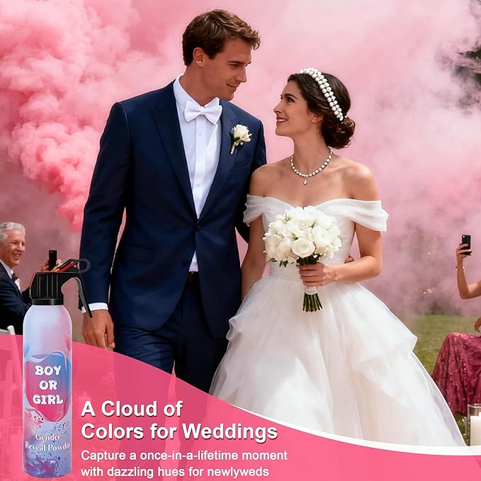 4 Pack Gender Reveal Smoke Bombs, Powder Spray Pink Color Blasters for Baby Girl Reveal Party Baby Shower Decorations Outdoor Reveal Cannon, Long Lasting 14s Thick Smoke for Photos & Videos