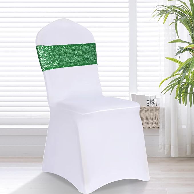 Eternal Beauty Set of 50 Sequin Chair Sash Band Bows Green Chair Sashes for Wedding Cover Decorations