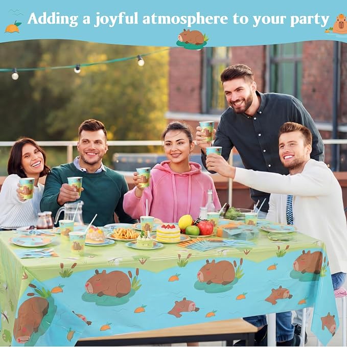 Funnymoom 452 Pcs Capybara Birthday Decorations for 50, Capybara Paper Plates Napkins Cups Cutlery Tablecloth Cutlery Straws for Cute Animal Tableware Birthday Party Supplies