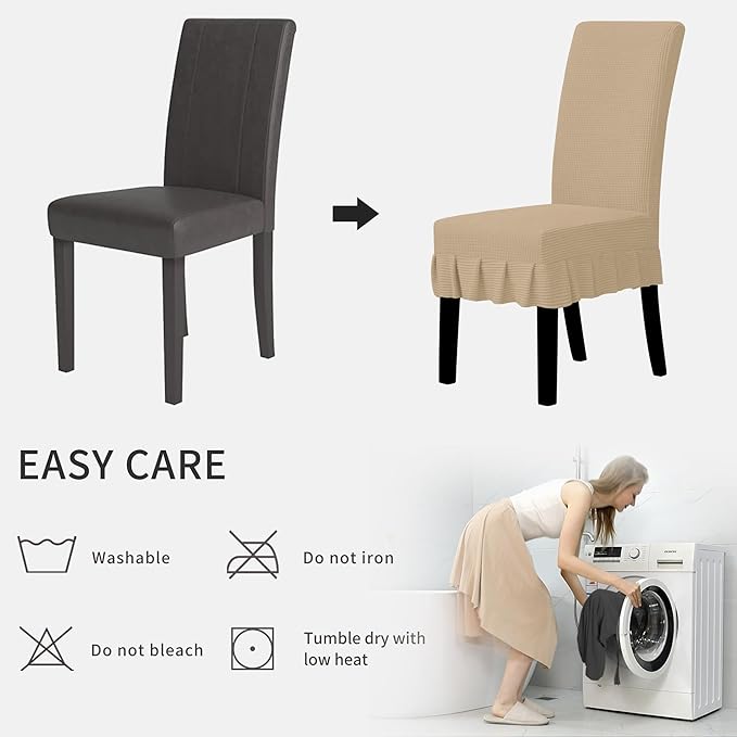 Easy-Going Dining Chair Covers Stretch Parsons Chair Slipcover with Skirt Chair Covers for Dining Room Restaurant Banquet (8 PCS, Sand)