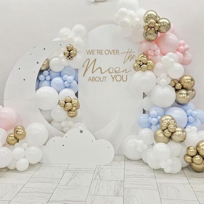 We're Over The Moon About You Baby Shower Party Decal Sign - Space Themed Party Birthday Decoration,Gender Reveal Girl or Boy Baby Shower Decor Sticker