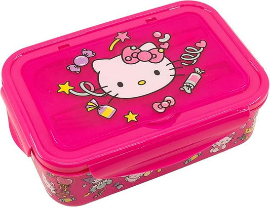 Fast Forward Hello Kitty Bento Lunch Box for Kids | Sanrio Food Container with Utensils | BPA-Free Toddler Lunch Kit with 3 Compartments | Bento Snack Box with Spoon & Fork