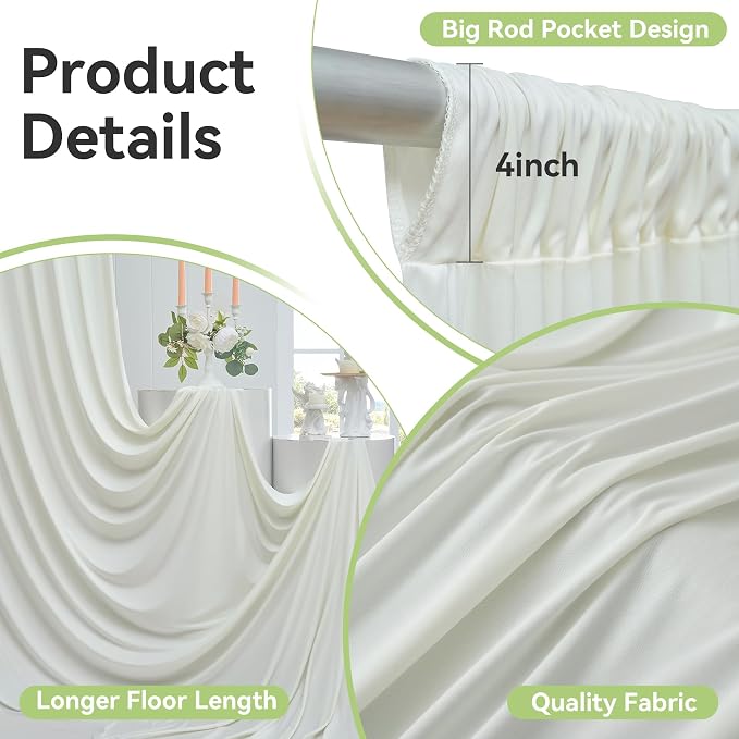10ftx14FT Wrinkle Free Ivory Backdrop Curtain, 2 Panels 14FT Height Ivory Wedding Backdrop Drapes, Silky Polyester Back Drop Cloth for Birthday Photography Background Party Backdrop Draping