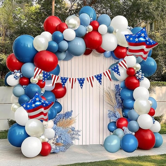 Red Blue White Balloon Garland Double Stuffed Royal Blue Red Balloons Pearl White Sand Pastel Balloon Arch Kit for Birthday Baby Shower 4th of July Patriotic Graduation Party Decorations