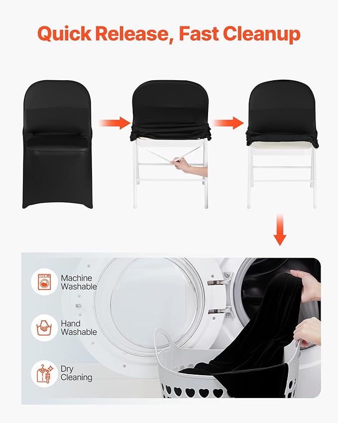 VEVOR Chair Covers, Polyester Spandex Chair Cover, Stretch Slipcovers for Wedding Party Dining Banquet Flat-Front Chair Covers (Black-c, 150PCS)