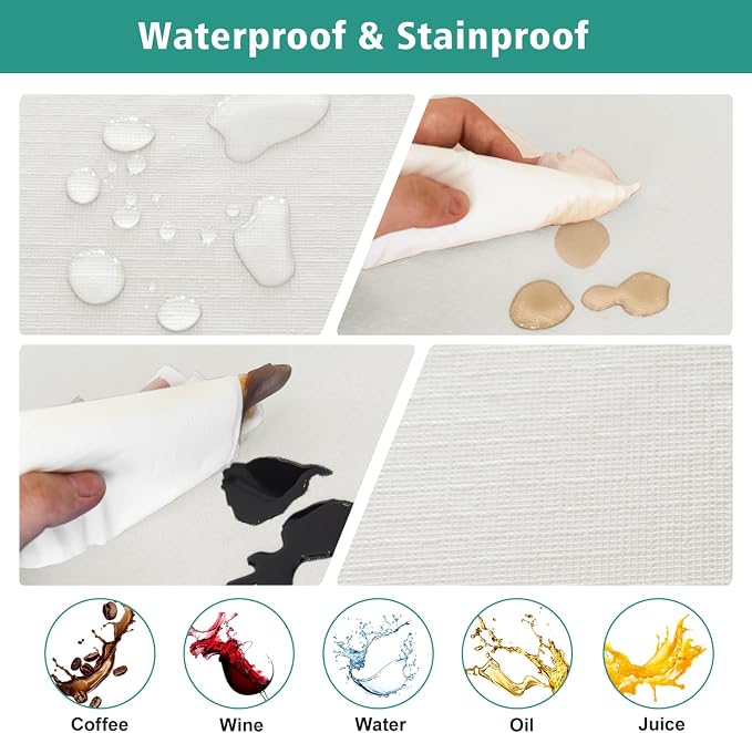 LUSHVIDA 6 Packs Vinyl Tablecloths with Flannel Backing for 8ft Rectangle Folding Table Cloths - Waterproof Plastic Picnic Table Covers with Elastic Corners, 30x96 inch, Ivory
