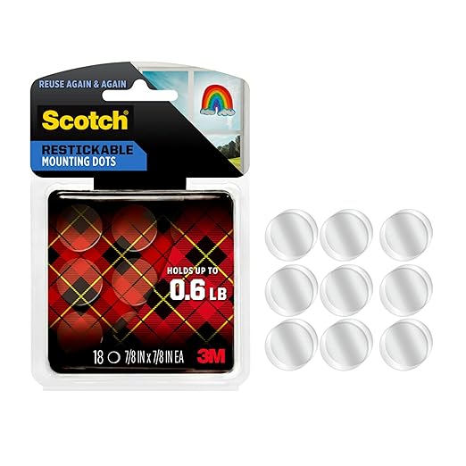 Scotch Restickable Mounting Dots, Clear, 7/8-Inch Circles, 216 Pack (12 Packs of 18)– Reusable Double-Sided Adhesive for Photos, Posters, and Lightweight Items