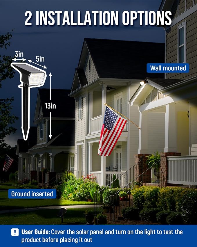 AUDERWIN Solar spotlights Outdoor 63 LED 3 Lighting Modes, IP65 Waterproof Lighten Yard Garden House Garage Pathway for Christmas Decorations-2 Pack