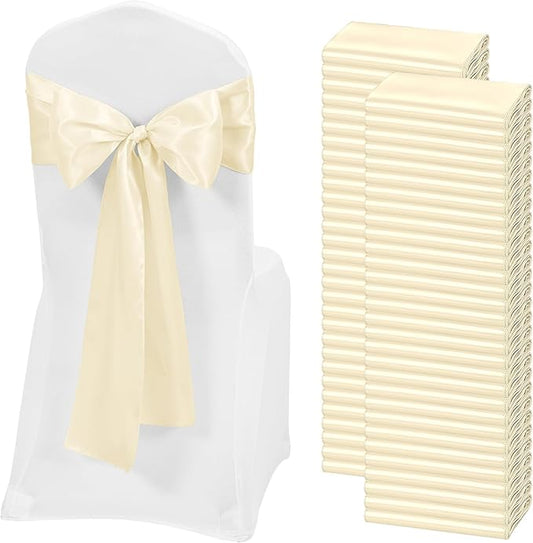 60 PCS Ivory Satin Chair Sashes, Ties Bows Designed Chairs Decorative, Chair Cover Sashes for Thanksgiving Wedding Christmas Banquet Party Home Kitchen Decoration (7 x 108 inch)