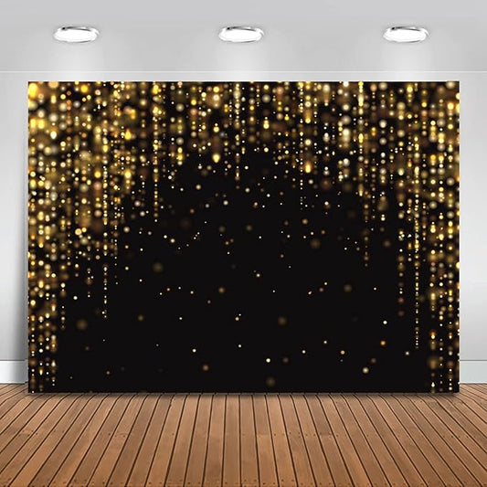 Mocsicka Black and Gold Backdrop Golden Glitter Bokeh Spot Wedding Decoration Photography Background Birthday Party Baby Shower Vinyl Banner Photo Booth Props (6x4ft)