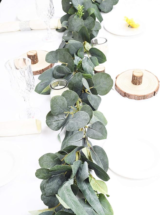 DearHouse 6.2 Feet Eucalyptus Garland Artificial Silk Eucalyptus Leaves Vines Handmade Garland Greenery Wedding Home Backdrop Arch Wall Decor