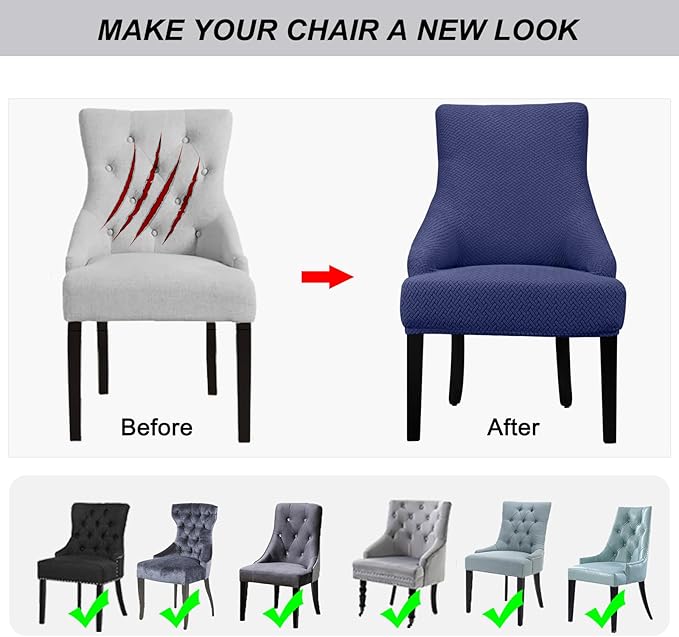 Lellen Stretch Wingback Chair Cover Slipcover - Reusable Wingback Side Chair Slipcover,Velvet Dining Chair Covers,Arm Protector Seat Covers for Dining Room Banquet Home Decor (Navy, 4PC