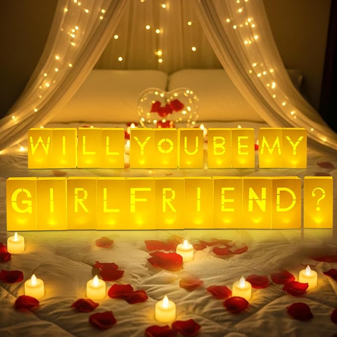 Will You Be My Girlfriend Light up Letters - Luminary Paper Bag for Proposal Decoration Romantic Special Night Decor