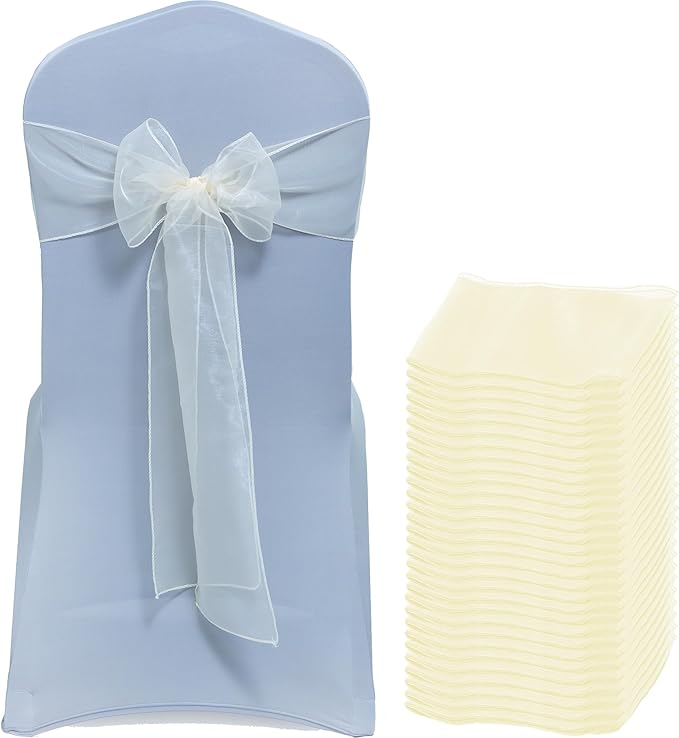 MDS® Pack of 150 Organza Chair Sashes for Wedding Decoration, Reusable Sheer Chair Bows for Banquet Chair Cover, Reception, Bridal Shower, Baby Shower, Birthday Party & Special Events - Ivory