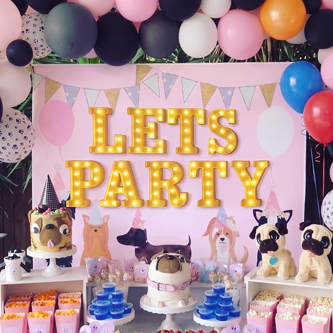 Honoson 9 Pcs Lets Pawty Light Dog Cat Pet Birthday Party Decorations 6.42 Inch Light up Sign LED Neon Table Decoration for Pet Puppy Cat Party Supplies Decorations