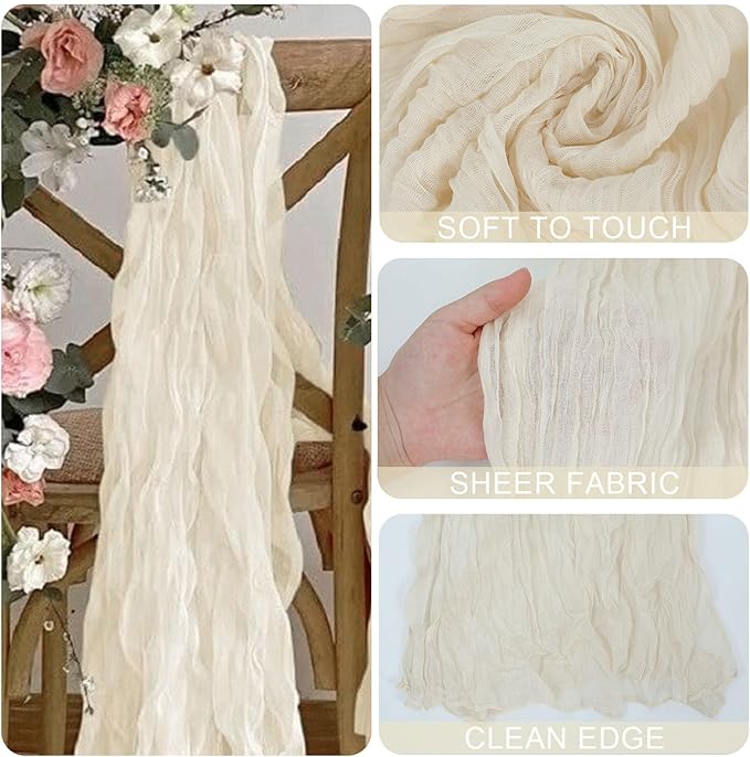 8 Pack Beige Cheesecloth Table Runner 21x120 Inch Gauze Table Runners Reusable Polyester 10ft Boho Rustic Cheese Cloth Table Runner for Wedding Party Baby Shower Birthday