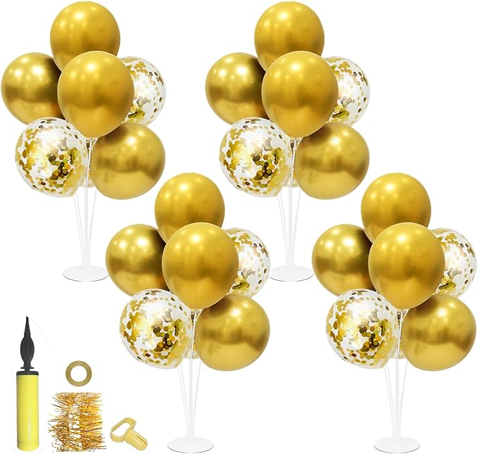ZJDHPTY Gold Birthday Decorations, 4 Set Balloon Stand with Gold Balloons | Gold Balloon Centerpiece for Table,70th 60th 50th Birthday Graduation Retirement Anniversary Wedding New Years Party Supplies