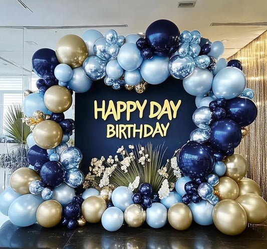 Blue Gold Balloon Arch Garland Double Stuffed Dark Navy Light Blue Gold Balloon Garland Kit for Birthday Graduation Baby Shower Anniversary Wedding Party Decorations