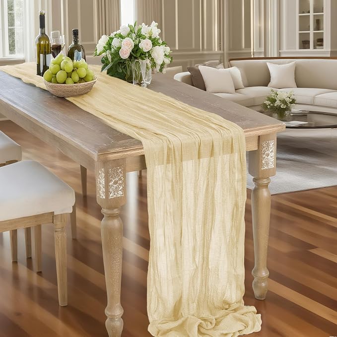 16 Pack Cheesecloth Table Runners 20" x 120", Boho Gauze Table Decor for Wedding, Bridal Shower, Birthday Party, Long Romantic Runner(Beige)