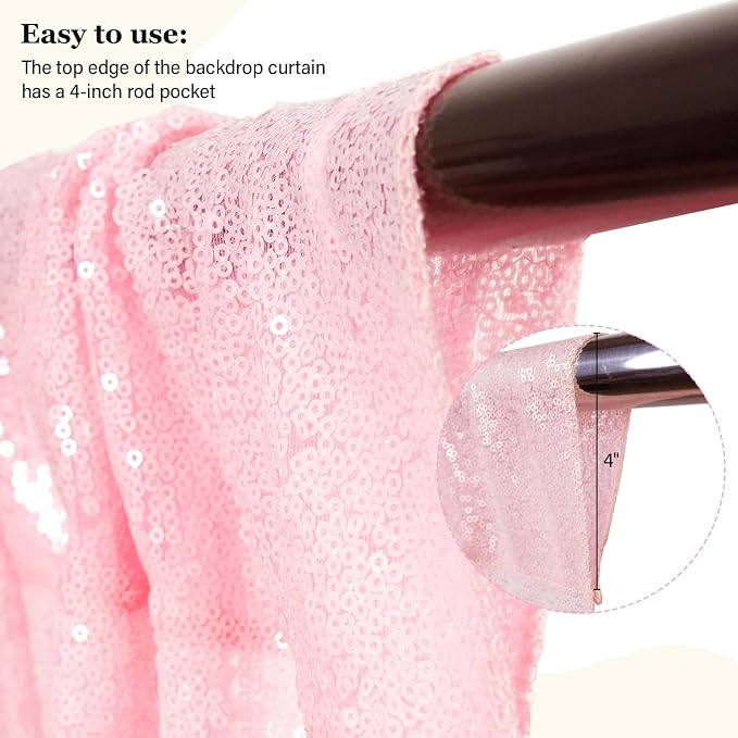 PartyDelight Pink Sequin Backdrop Curtains 2x8ft 2 Panels | 3mm stitched sequin curtain with 4 inch rod pocket for 2x8ft 2 panel doorway window side drape narrow photo booth strip