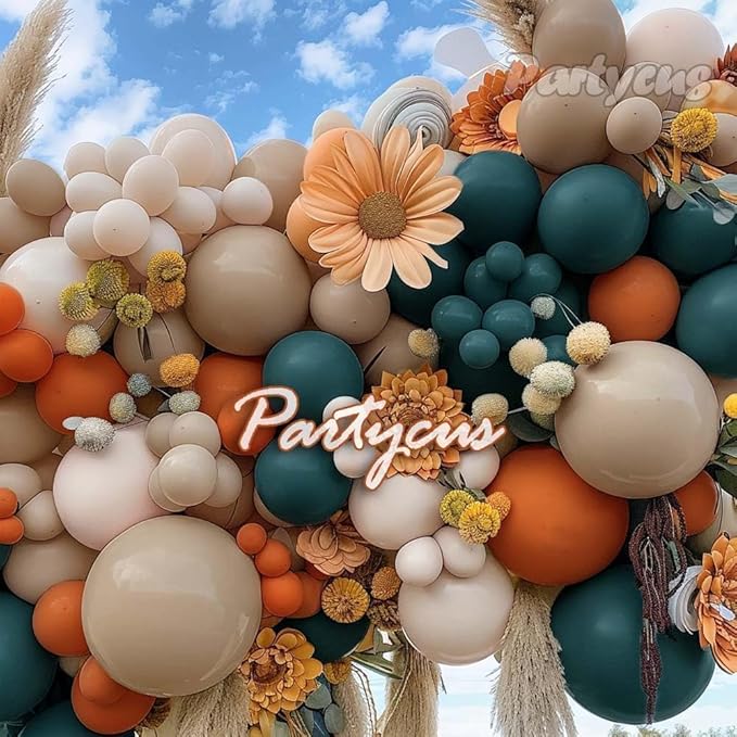 Dusty Blue Orange Balloon Arch Kit Double Stuffed Burnt Orange Blush White Sand Balloon Garland with Dark Teal Latex for Boho Baby Shower Birthday Bridal Wedding Party Decor