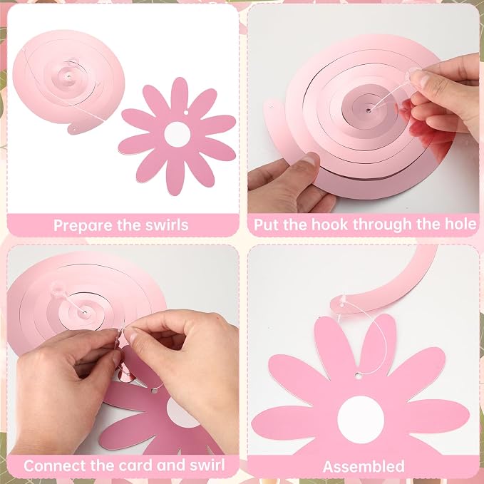 16pcs Happy Work Anniversary Decorations Banner Rose Gold Pink Happy Workiversary Banner Hanging Swirls Circle Dot Garland Pompoms for 10th 25th Work Anniversary Employee Appreciation Decorations