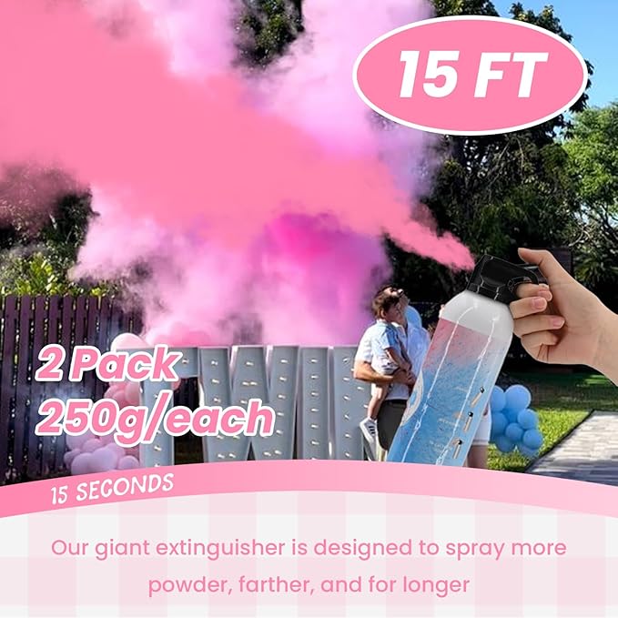 Gender Reveal Fire Extinguisher Large Pink Extinguisher Gender Reveal Smoke for Baby Shower Gender Reveal Ideas 2 Pack Pink Color Smoke Biodegradable Powder for Boy or Girl Party Decorations