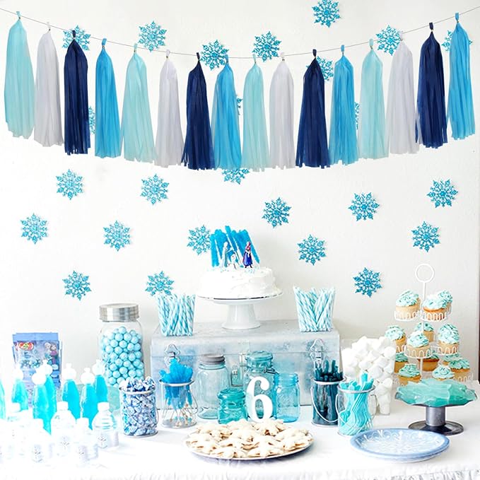 Light-Royal Navy-Blue White Pom-Poms Streamers - 30pcs Under The Sea Frozen Party-Decorations,Birthday Baby Shower Tissue Tassel Garland Banner, Bridal Wedding Engagement Decor Lasting Surprise