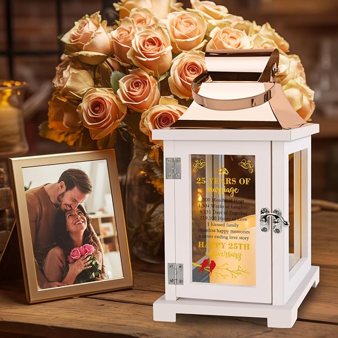 25th Anniversary Lantern - Wedding Gifts for Couple, Parents, Grandparents - Happy Anniversary Decoration