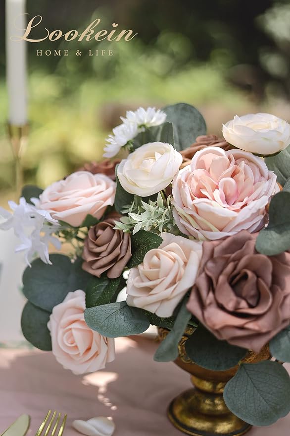 Lookein Artificial Flowers for DIY Wedding Decoration Bridal Bouquet Table Centerpieces Flower Wreaths Aisle Decoration Home Decor, Elegant Dusty Rose