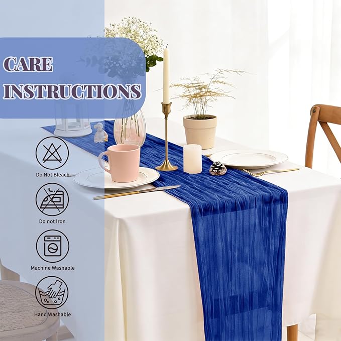 24 Pack Royal Blue Table Runner, Cheesecloth Table Runner Long Romantic Semi Sheer Rustic Boho Gauze Table Runners for Wedding Bridal Shower Birthday Party Decorations(17.7×108 Inch)