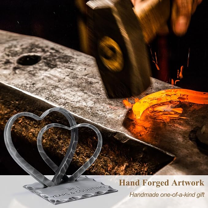 Vastsea 6 Year Anniversary Iron Gifts for Him Her - 6th Anniversary Wedding Handcrafted Hearts Sculpture for Couple Wife Husband, with Card & Gift Box