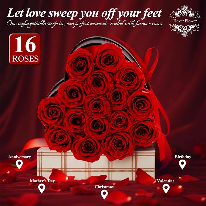 Forver Preserved Roses in a Box, Flowers for Her,Eternal Roses Preserved Flowers for Delivery Prime Birthday, Mothers' Day, Valentine's Day, Christmas (Red, 16 Roses)