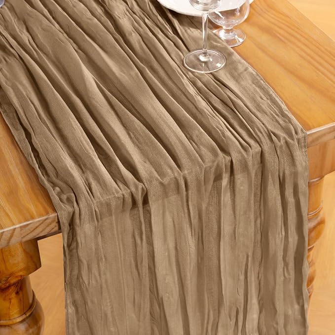 DeZerlor Nude Cheesecloth Table Runner 6 Pack Spring Easter Table Runners Boho Gauze 120 Inches Coffee Cheese Cloth Table Decor for Wedding Bridal Baby Shower Parties