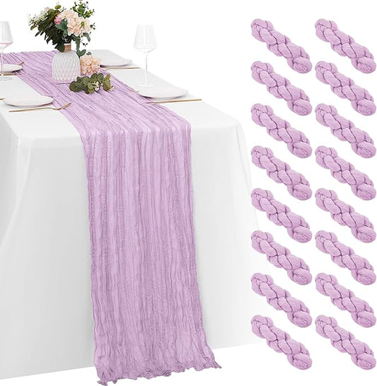 16 Pack Lavender Cheesecloth Table Runners 20x120 Inch Gauze Table Runner Cheese Cloth 10FT Lavender Table Runner Rustic Sheer Runner for Wedding Baby Shower Birthday Party Table Decor