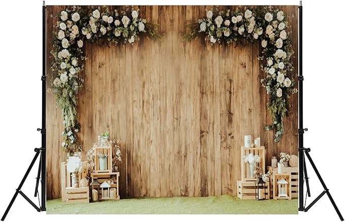 Wedding Backdrop 6x4ft Rustic Wood Wall Flower Backdrop Decorations for Mr and Mrs Wedding Ceremony,Reception,Anniversary,Bridal Shower,Engagement,Party Banner, Photoshoot,Photo Booth Props
