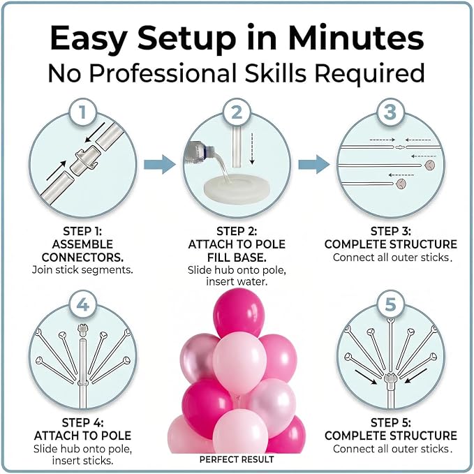 Balloon Column Kit for Floor-Balloon Columns with Stand, Base and Pole,Balloon Tower Backdrop Decoration for Wedding, Baby Shower, Birthday Party, or Bachelorette Parties (Metallic Pink)