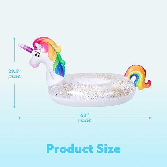 JOYIN Unicorn Pool Float Kids - Inflatable Rainbow Unicorn Floaty with Glitters Fun Floats, Ride On Beach Lake Floaties Raft Lounge, Party in Summer Decorations Pool Toys for Kids
