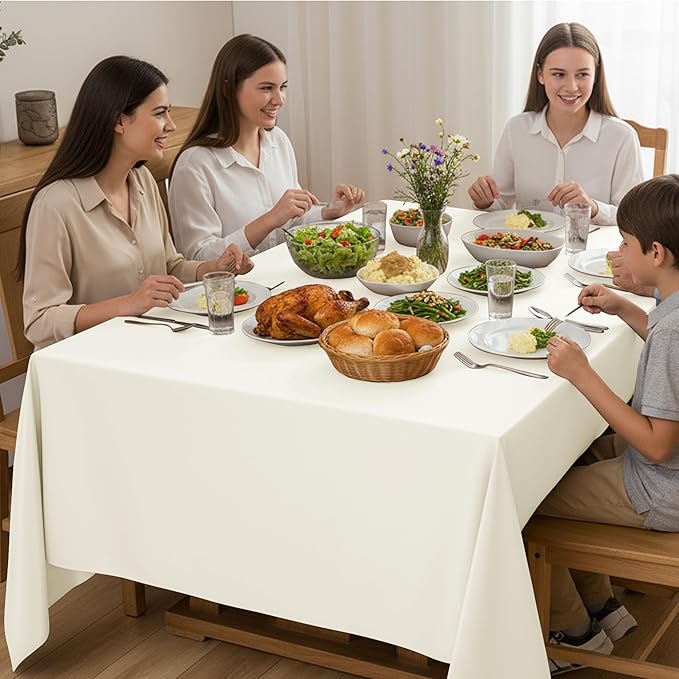10-Pack Ivory Tablecloths for Rectangle Tables, 70 x 120 Inches, Stain-Resistant Polyester Fabric for 6 Foot Tables - Washable Table Covers for Weddings, Banquets, Birthday Parties, Events