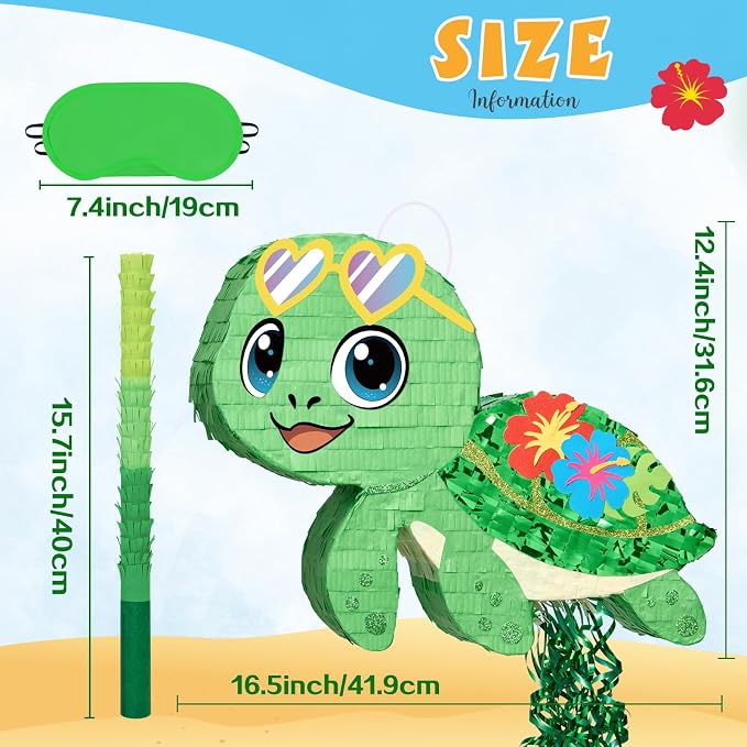 WERNNSAI Turtle Piñata - Ocean Party Decorations Hawaiian Turtle Piñata with Blindfold and Stick for Hawaiian Birthday Decorations Summer Tropical Pool Party Luau Carnival Supplies